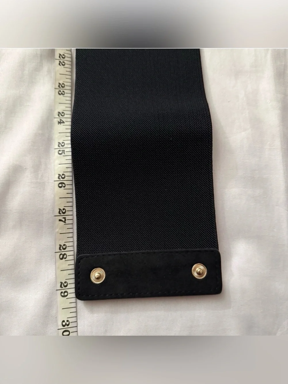 Black wide elastic waistband belt with black satin bow